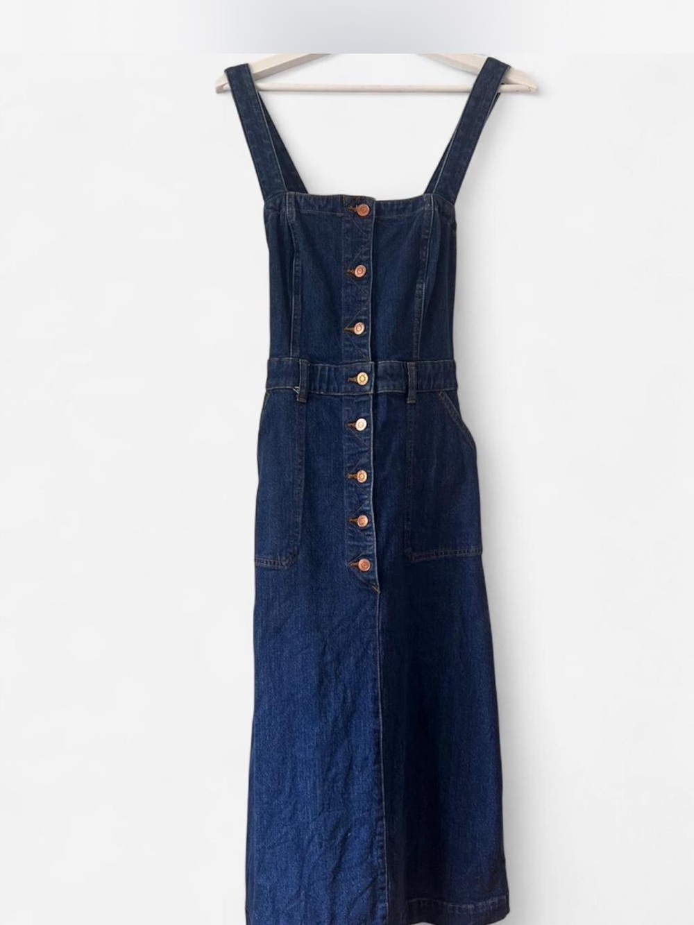 J.Crew Denim Midi Dress Size 8 Button Front Cross Back Straps